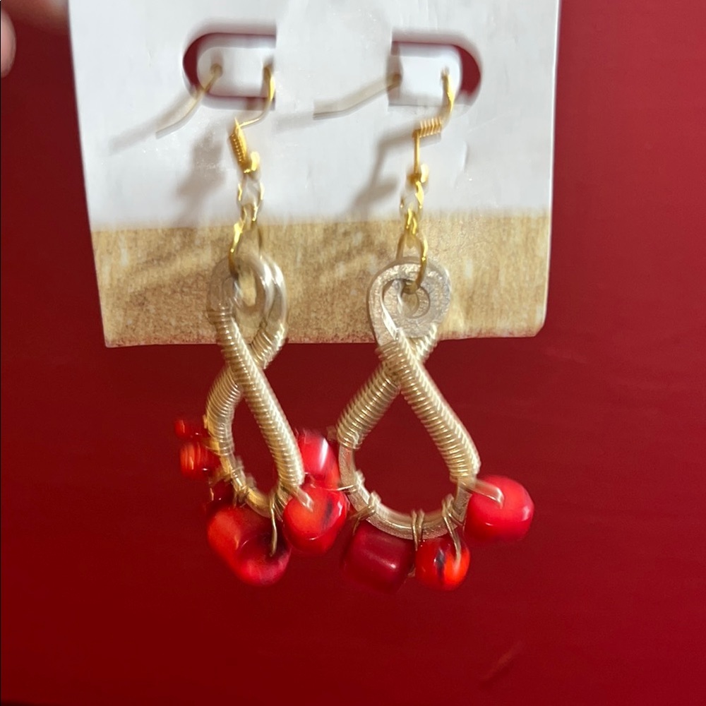 Elegant Gold and Red Dangle Earrings